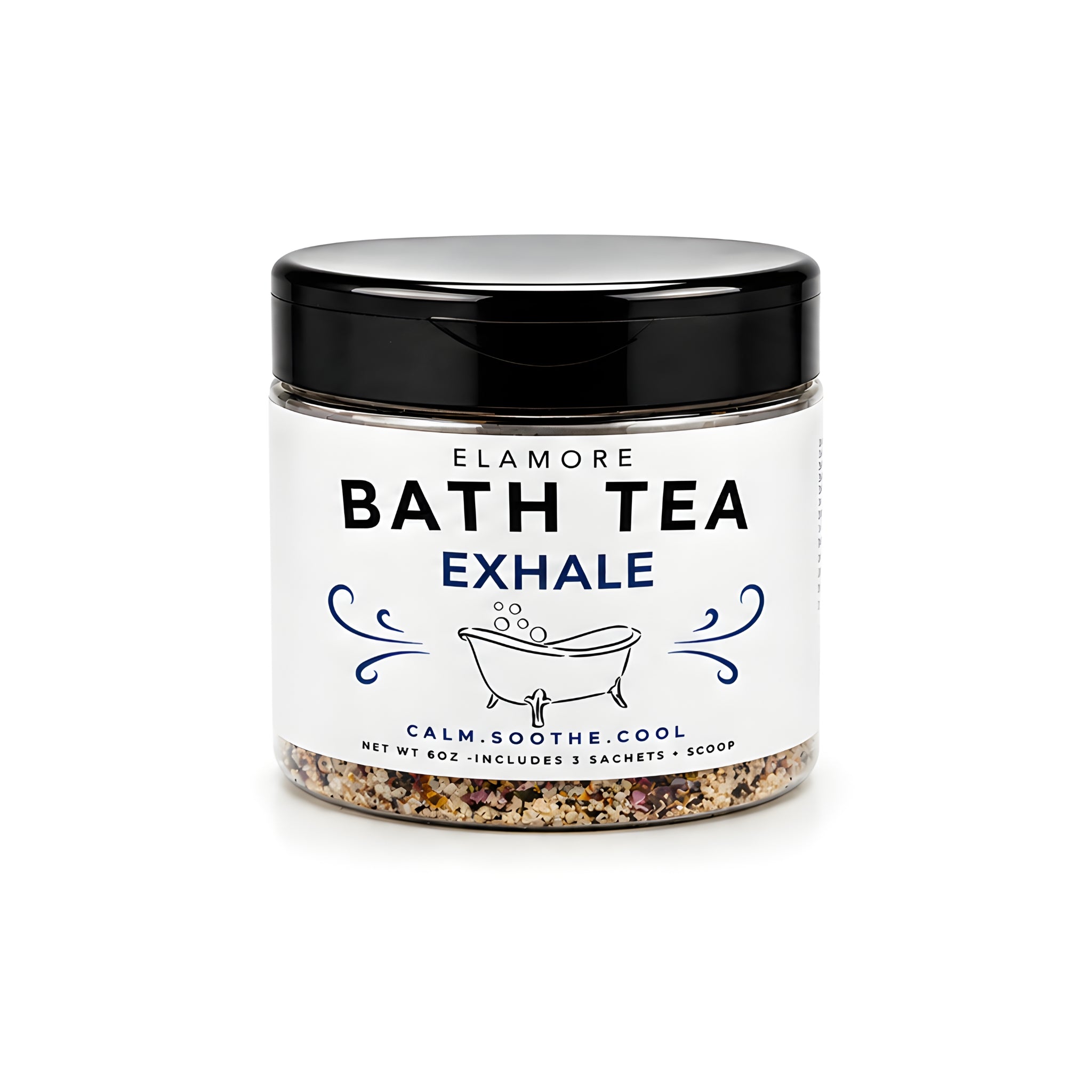 Elamore Exhale calming bath tea soak in jar for relaxation and stress relief